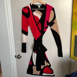 DVF Cashmere Long Sleeve Sweater Wrap Dress